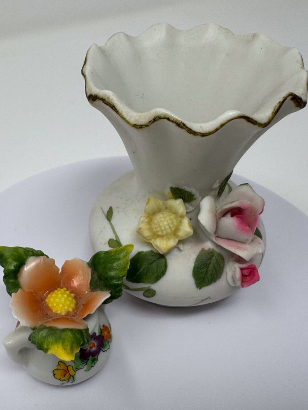 Vintage Miniature Porcelain Vase Set Japan Bud Vase Swan Planter Floral Decor
